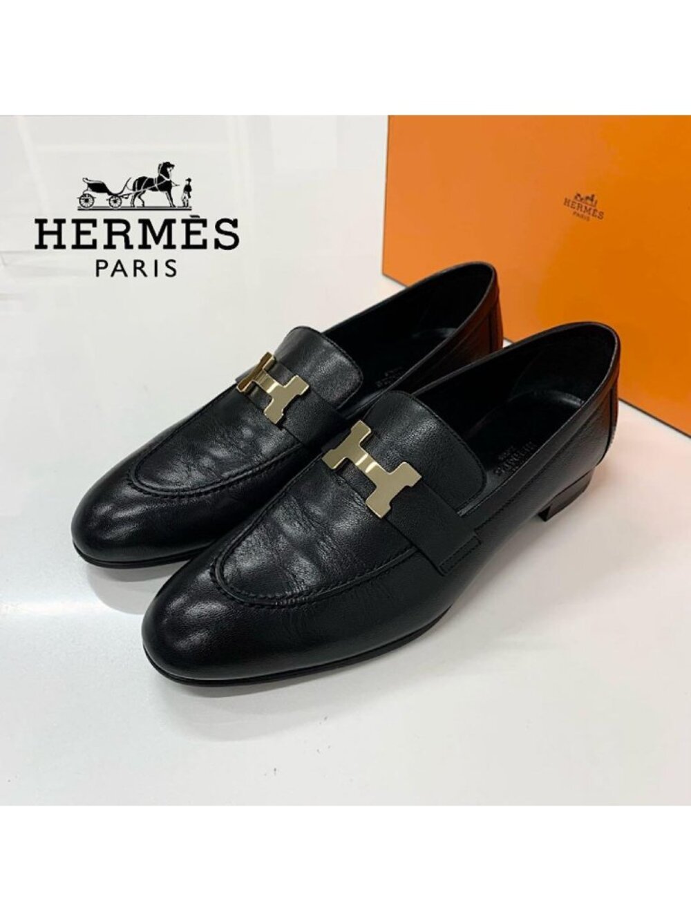 Hermes Paris H Leather Loafers Black
